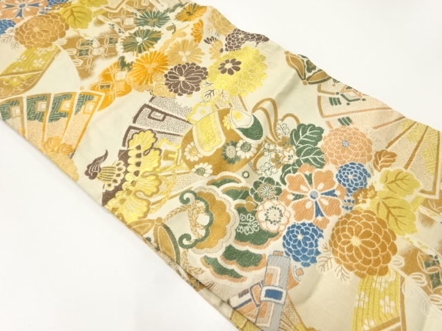 JAPANESE KIMONO / ANTIQUE NAGOYA OBI / WOVEN FLORAL KUSUDAMA & TREASURES